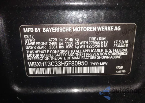 2017 BMW X1 xDrive28I z USA, uszkodzony, nr VIN WBXHT3C33H5F80950